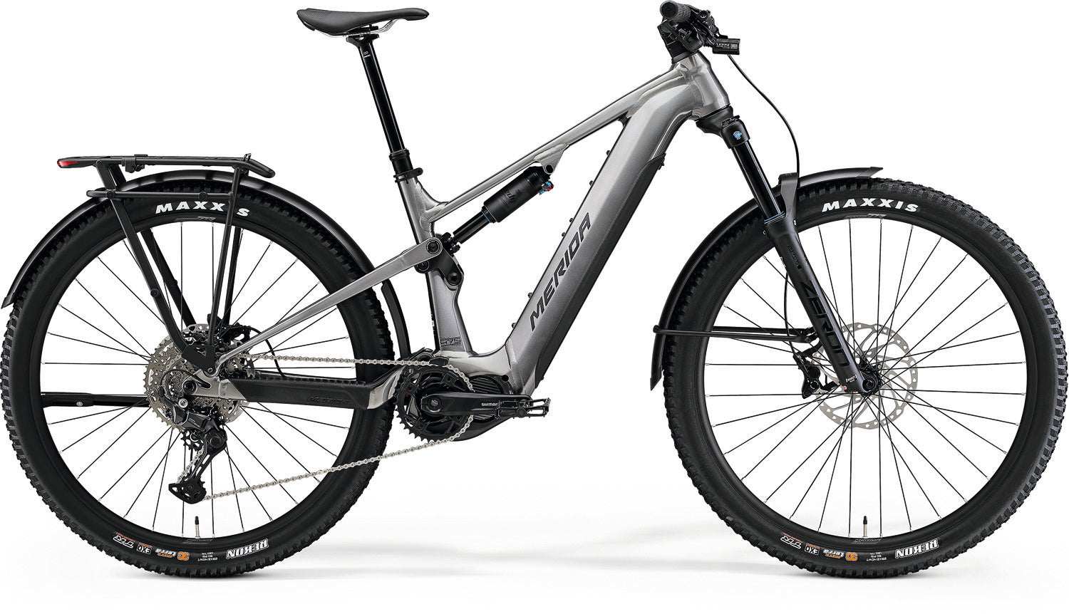 VTT merida e-one forty gris métallisé, roues 29 pouces, cadre en aluminium 2025.