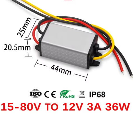 Transformateur de courant étanche IP68 convertisseur DC-DC 15-80V à 12V 3A 36W compact robuste
