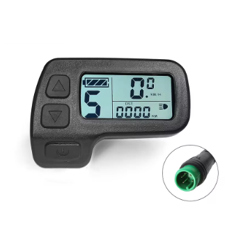 Écran LCD rétroéclairé pour vélo électrique compatible contrôleurs KT, affichant vitesse, batterie, distance et assistance.